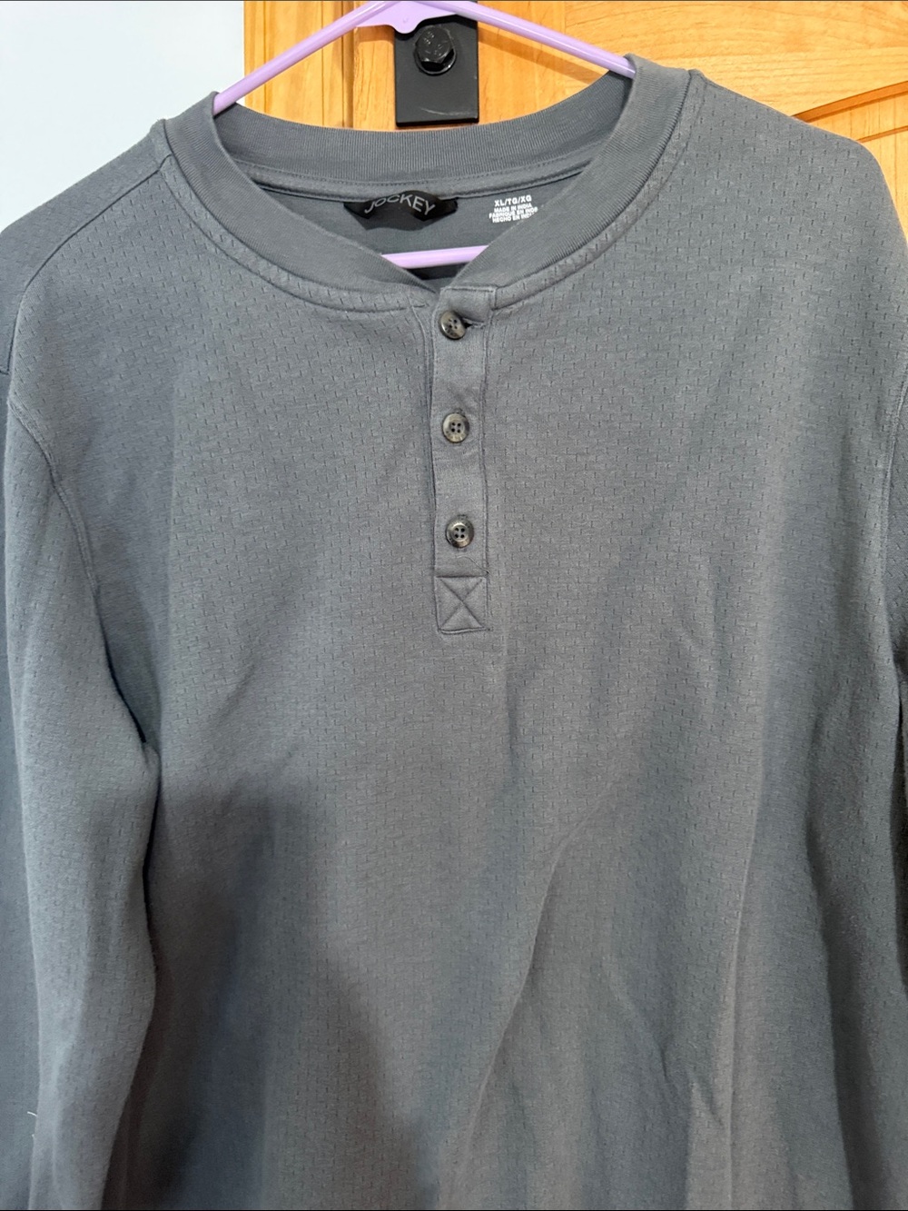Jockey Men's Long-Sleeve Henley in Charcoal Gray